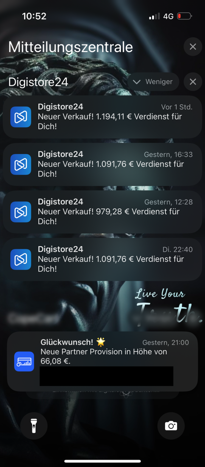 Sales-Screenshot - Digistore24 Verkaufsbenachrichtigungen